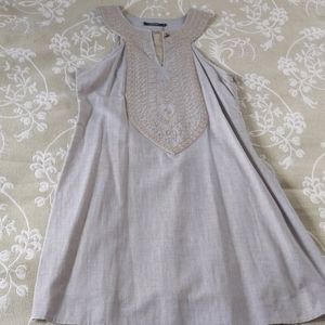 Theme linen embroidered halter dress, pale blue